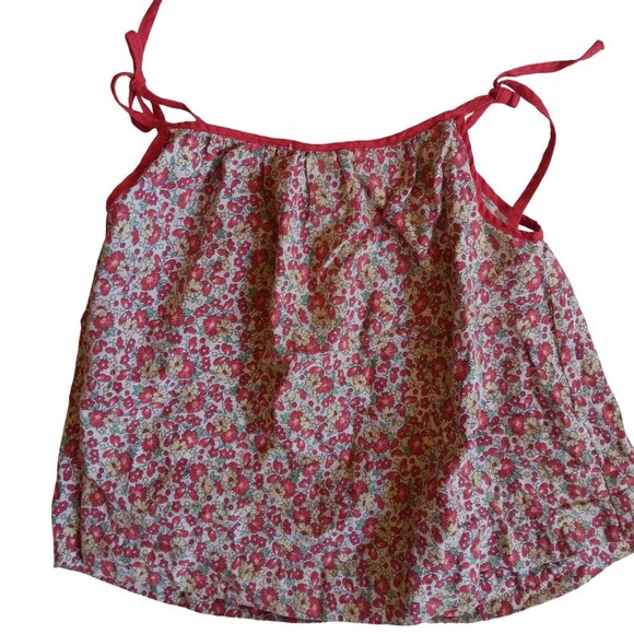 Vintage 2T 3T Floral Baby Girls Sleeveless Top With Red Trim & Tie Straps - Picture 4 of 4